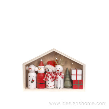 Wooden Nativity Scene Set with Snowman